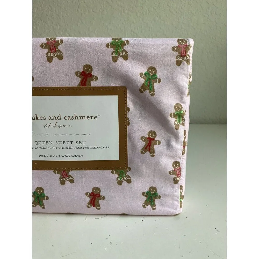 Cupcakes & Cashmere‎ QUEEN SIZE Pink Gingerbread Cookie Christmas Sheet Set NEW